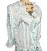 Johnny Was Light Baby Blue Eyelet Top Blouse Peasant Boho Hippie Hippy