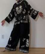 Vintage Chinese pantsuit; red Mandarin top
