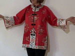 Vintage Chinese pantsuit; red Mandarin top