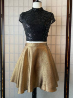 City Triangles Homecoming Formal Dress Set jrs sz 1 Black Top Gold Mini Skirt