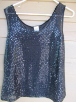 Shiny Sequins Top in Black, Size Medium