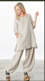 Bryn Walker Natural linen Round Neck 3/4 Sleeve Tunic XL
