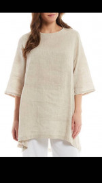 Bryn Walker Natural linen Round Neck 3/4 Sleeve Tunic XL