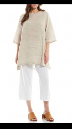 Bryn Walker Natural linen Round Neck 3/4 Sleeve Tunic XL