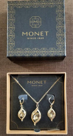 Brand New - Monet Gold-Tone Brown Crystal Ornament Necklace - Earrings