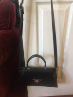 Custom Made Black Leather Handbag Purse w Red Inside Flap