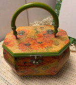 Vintage Wood Poppy Flower Box Purse