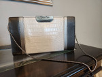 Calvin Klein “Lola” Croc Embossed Leather Clutch Handbag Purse Smoke