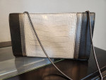 Calvin Klein “Lola” Croc Embossed Leather Clutch Handbag Purse Smoke