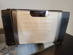 Calvin Klein “Lola” Croc Embossed Leather Clutch Handbag Purse Smoke