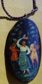 Vintage East European Necklace/Musicians/Dancers Painted On