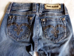 Ladies Rock Revival Straight Leg Low-Rise Denim Blue Jeans 26x33