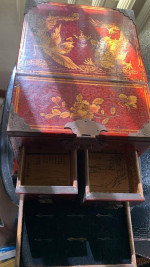 Chinese Oriental Red Dragon Phoenix Mirror Rectangular Jewelry Box ws2