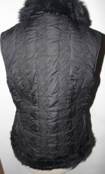 Cowgirl Up Black Zip Up Vest Size Large 100% Polyester Faux Fur Embord