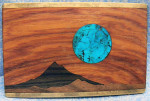 Vtg Sky West Brass Belt Buckle Turquoise Rising Moon Over Mountains