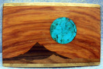 Vtg Sky West Brass Belt Buckle Turquoise Rising Moon Over Mountains