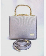 Vintage Evening Bag Silver Fabric Goldtone Hardware Detach Strap