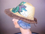 Vintage Straw Bonnet Hat Hand Painted '30s Ruffle Brim Designed by Zoe