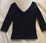 BLACK COTTON JERSEY V-NECK TOP