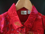 Excellent: CHICO’S – Silk Button Down Red Pink Art Light Coat (size: 1