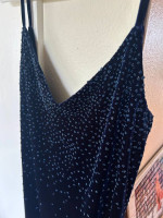 Navy velvet prom dress w/ seed beads