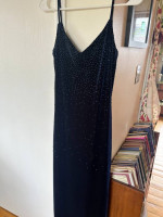 Navy velvet prom dress w/ seed beads