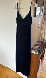 Navy velvet prom dress w/ seed beads