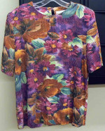 NEW Susan Graver Shell Blouse Top Tropical Flower Pattern Sz Large