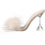 New Slippers High Heels Sandals Fur Transparent! Outdoor use!