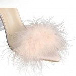 New Slippers High Heels Sandals Fur Transparent! Outdoor use!