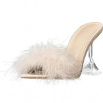 New Slippers High Heels Sandals Fur Transparent! Outdoor use!