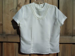 Vintage 1970s Designer Lace & Pearl Blouse * Crisp White *