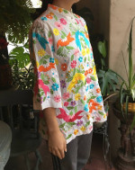 Vintage Wearable art mandarin floral embroidered jacket light overcoat