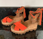 Women’s Sorel Joanie 11 High Ankle Wedge Orange Suede Laceup Sandals Size 6