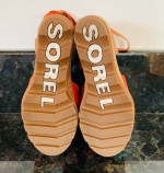 Women’s Sorel Joanie 11 High Ankle Wedge Orange Suede Laceup Sandals Size 6