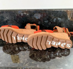 Women’s Sorel Joanie 11 High Ankle Wedge Orange Suede Laceup Sandals Size 6