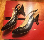 Salvatore Ferragamo Size 6.5 B Black patent leather heels Box