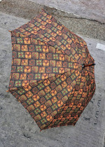 MCM umbrella long stem bumbershoot gold starburst handle