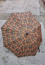 MCM umbrella long stem bumbershoot gold starburst handle