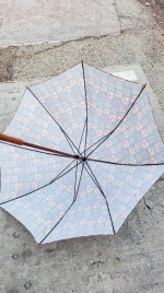 MCM umbrella long stem bumbershoot gold starburst handle