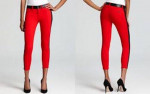 HUDSON RED SKINNY CROP JEANS w BLACK LEATHER DETAIL Sz 26 NEW