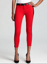 HUDSON RED SKINNY CROP JEANS w BLACK LEATHER DETAIL Sz 26 NEW