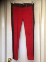 HUDSON RED SKINNY CROP JEANS w BLACK LEATHER DETAIL Sz 26 NEW