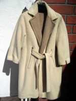 Vintage Real Alpaca Llama Long Hair Wool Coat * Reversible Ivory/Beige
