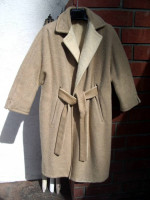 Vintage Real Alpaca Llama Long Hair Wool Coat * Reversible Ivory/Beige