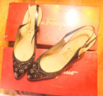 Salvatore Ferragamo Size 6.5 B Black patent leather heels Box