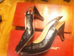 Salvatore Ferragamo Size 6.5 B Black patent leather heels Box