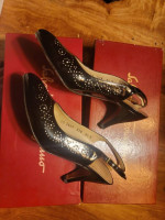 Salvatore Ferragamo Size 6.5 B Black patent leather heels Box