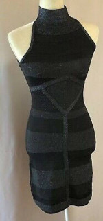 NWT ARDEN B BLUE BLACK SPARKLE BODYCON DRESS CUT OUT BACK Sz M NEW