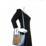 GUCCI Monogram Dollar Calfskin Small Bree Tote Beige Ebony Mineral Blue